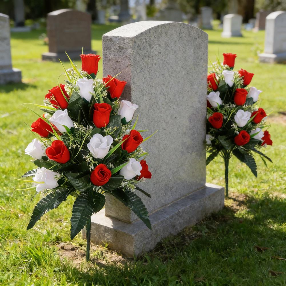 Mazzo di Rose Artificiali Rose Finte Realistiche Fiori Artificiali per Cimitero Set con Rose Bianche Vaso a Unghie Lunghe Bouquet Natale