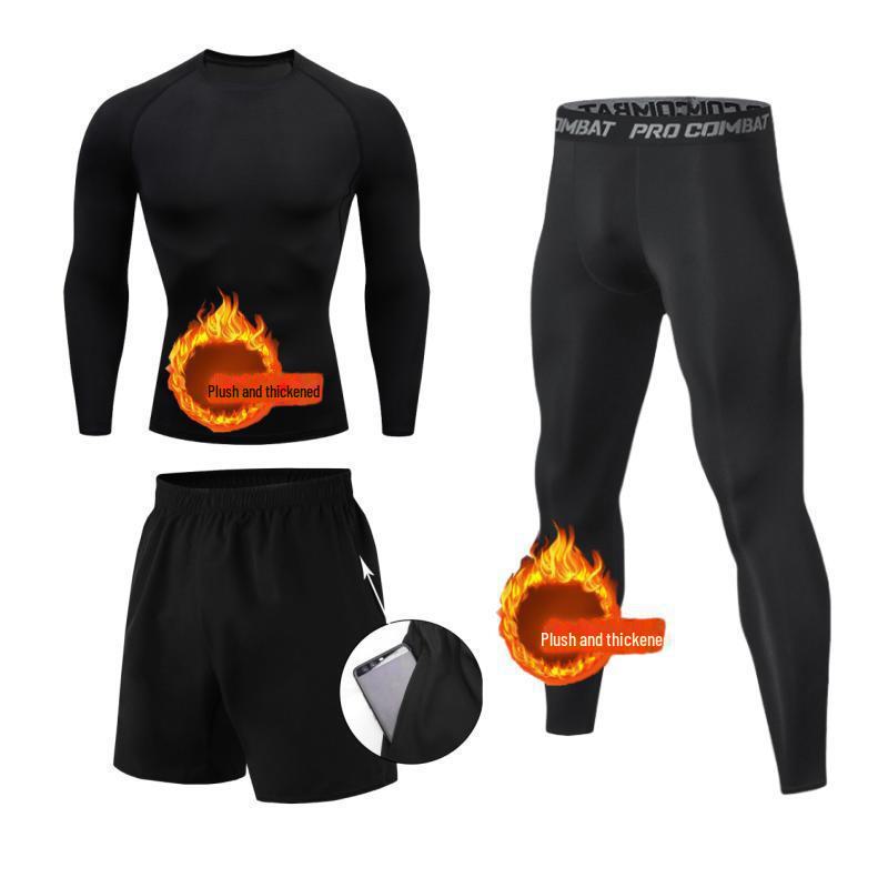 Men's Quick-Dry Sports Suit: Long-Sleeve Running & Basketball Tights with Fleece for Autumn/Winter.