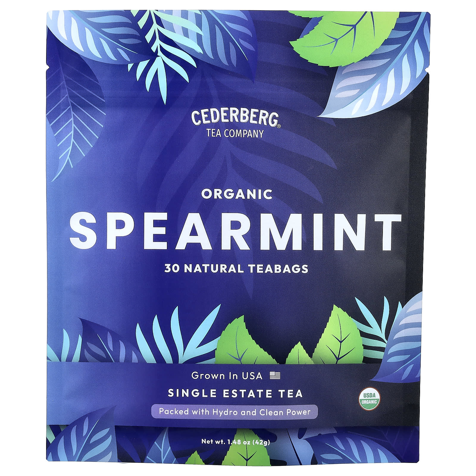 

Cederberg Tea Co., Grade 1 Tea, Organic Spearmint, Caffeine Free, Natural, 30 Tea Bags, 42g (1.48oz)