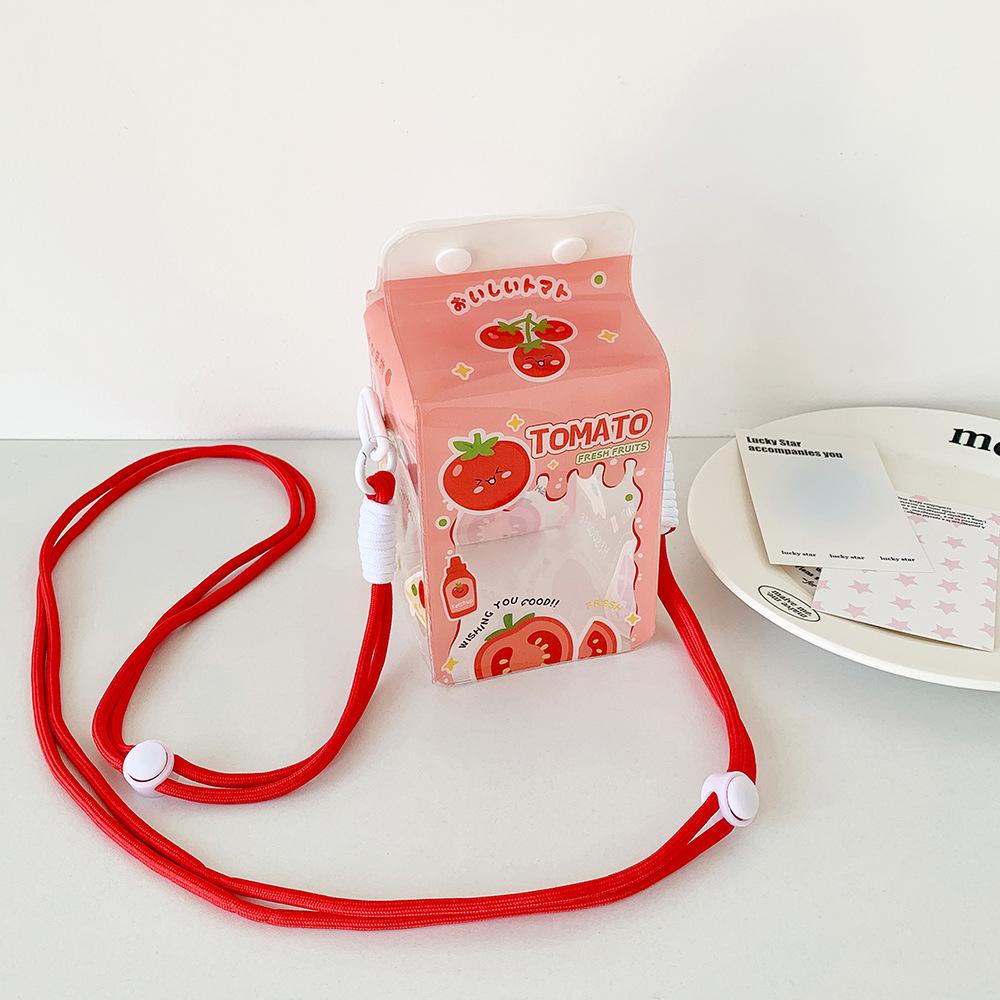 Cartoon Banana Milk PVC Storage Bags for 13cm Plush Doll Transparent Protective Case Cotton Doll Shoulder Pain Bag with Rope