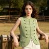 Womens Knit Vest Sleeveless Round Neck Casual Knot Button Top Green Slim Fit