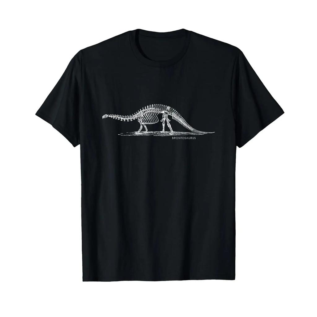 Brontosaurus Dinosaur Skeleton Dino Lover T Shirt Vintage Versatile Homme Top For Everyday Wear Fashion Designer Clothes
