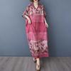Women's V-neck Retro Long Skirt Cotton Linen Dress