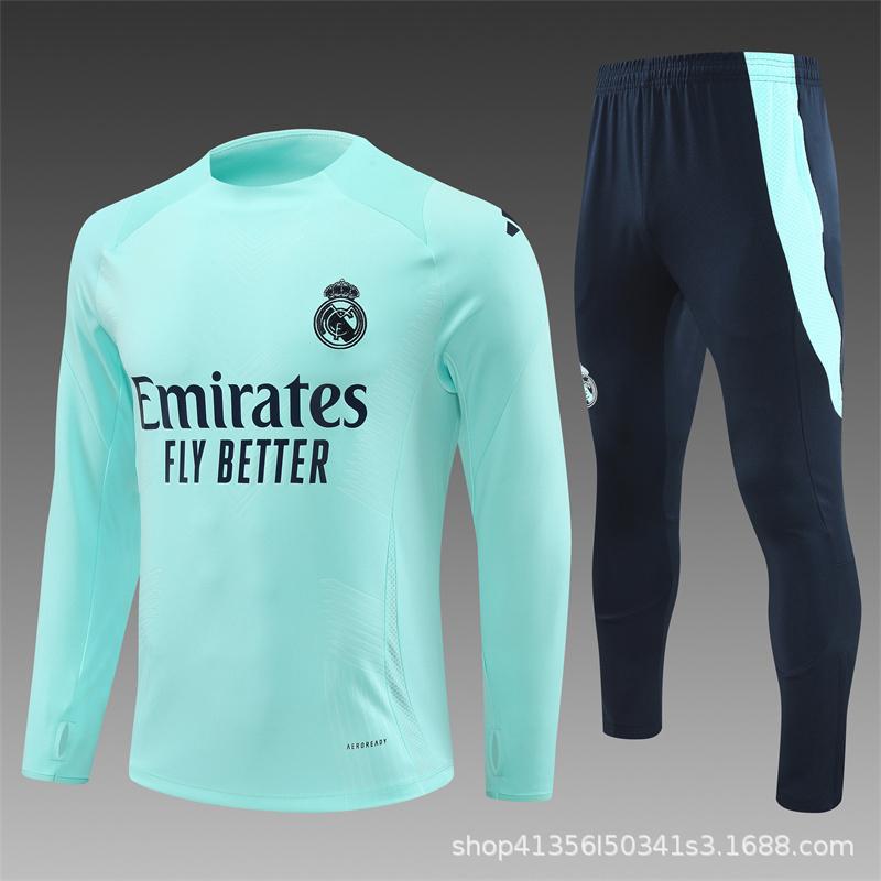 Maglia da Allenamento da Calcio Real Madrid a Maniche Lunghe Mezza Zip Tuta per Adulti e Bambini Stampa Maglia Mbappe