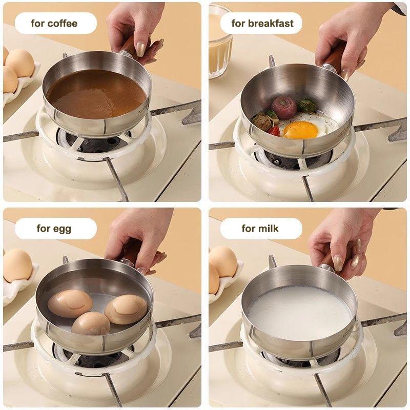 Single-Person Pot Stainless Steel Bowl Walnut Wood Handle Fruit Salad Yogurt Bowl Breakfast Cooking Tool Kitchen Restaurant