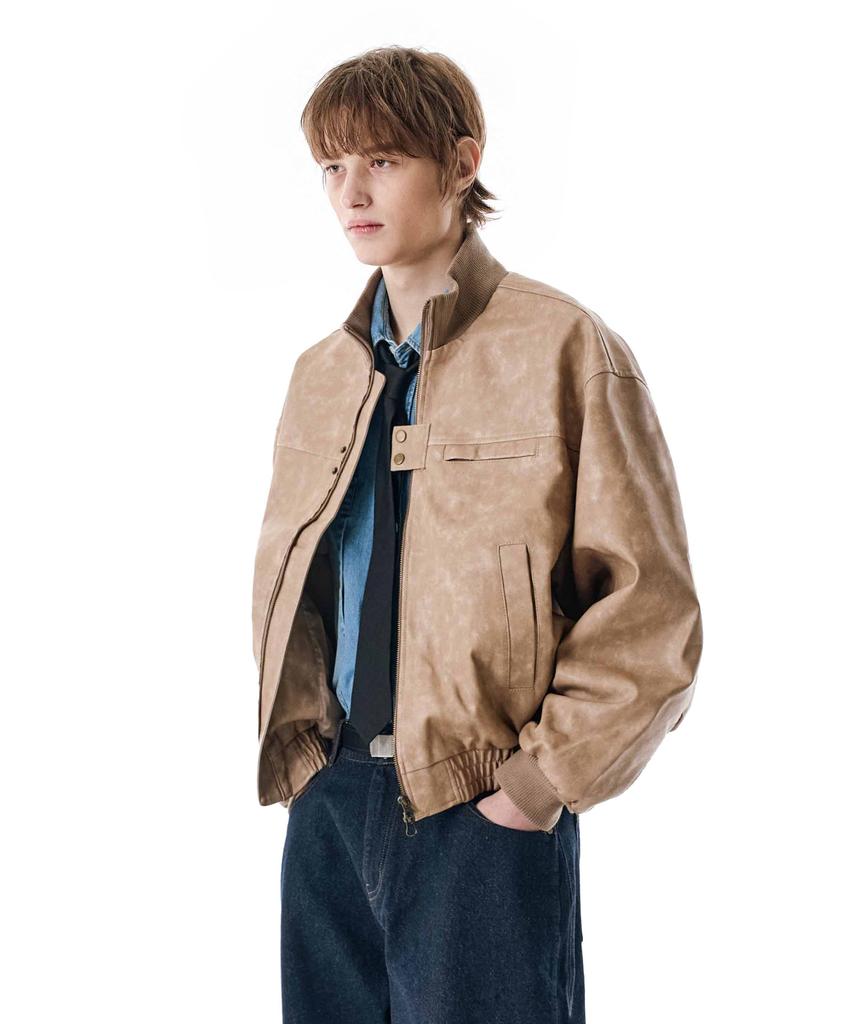 Secondmono Washed Faux Leather Blouson [Beige]_Sejk024Beige