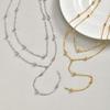 Double Layer Y-shaped Long Chain Drop Pendant Necklace, Gold Plated Stainless Steel Beaded Chain Choker Fashion Jewelry Gifts