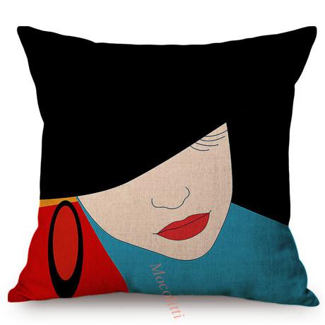 Surreal Abstract Woman Vintage Poster Throw Pillow Case Lady Portrait Sofa Chair Decoration Square Cushion Cover