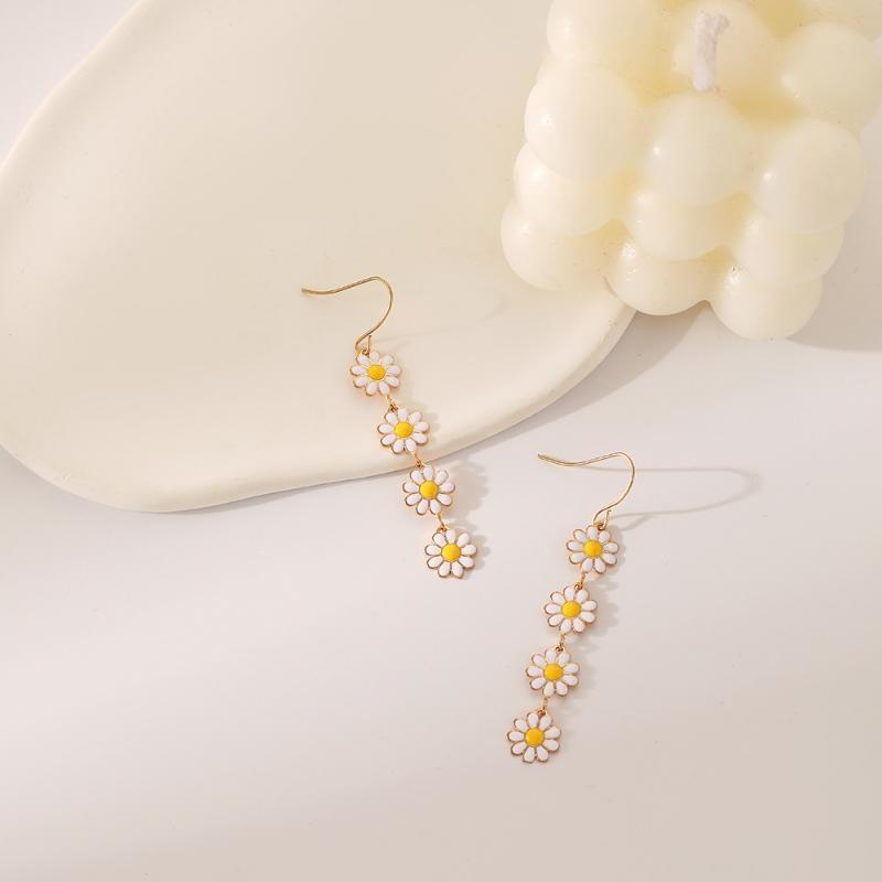 Fashion Colorful Daisy Drop Earring Vintage Long Tassel Dangle Earrings for Women Wedding Party Jewelry Gift