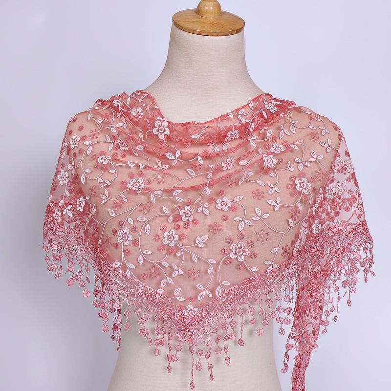 Sheer Lace Floral Neck Scarf Tassel Triangle Scarf Sheer Embroidery Daisy Flower Carves Church Prayer Shawl Bufanda Headscarf