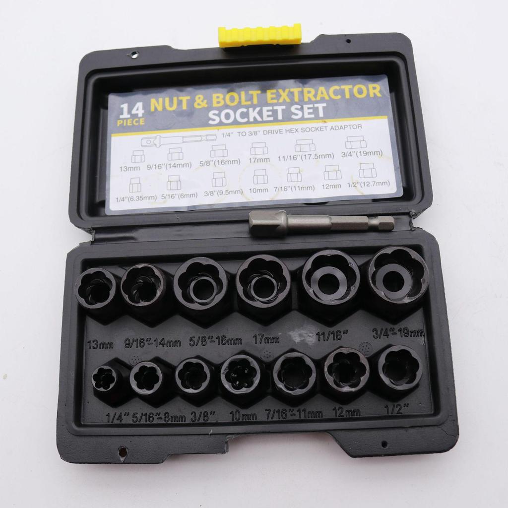 Set de 14 extractoare de piulițe și șuruburi pentru elemente de fixare deteriorate și incomplete