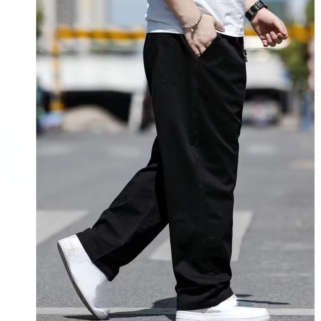 Big Size Men's Casual Pants Spring and Autumn Large Loose Straight Solid Color Elastic Pants