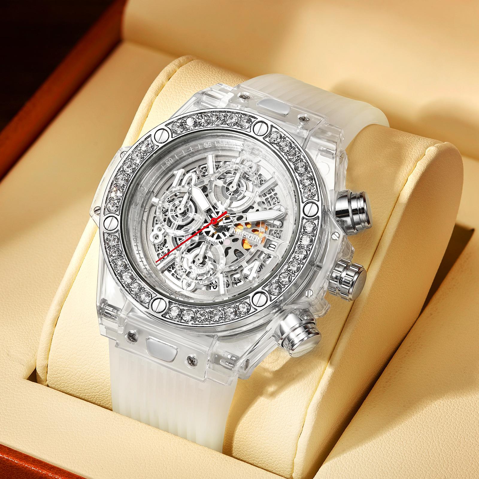 KIMSDUN Golden Shidon брендовые инкрустированные бриллиантами прозрачные кварцевые часы — фото 6