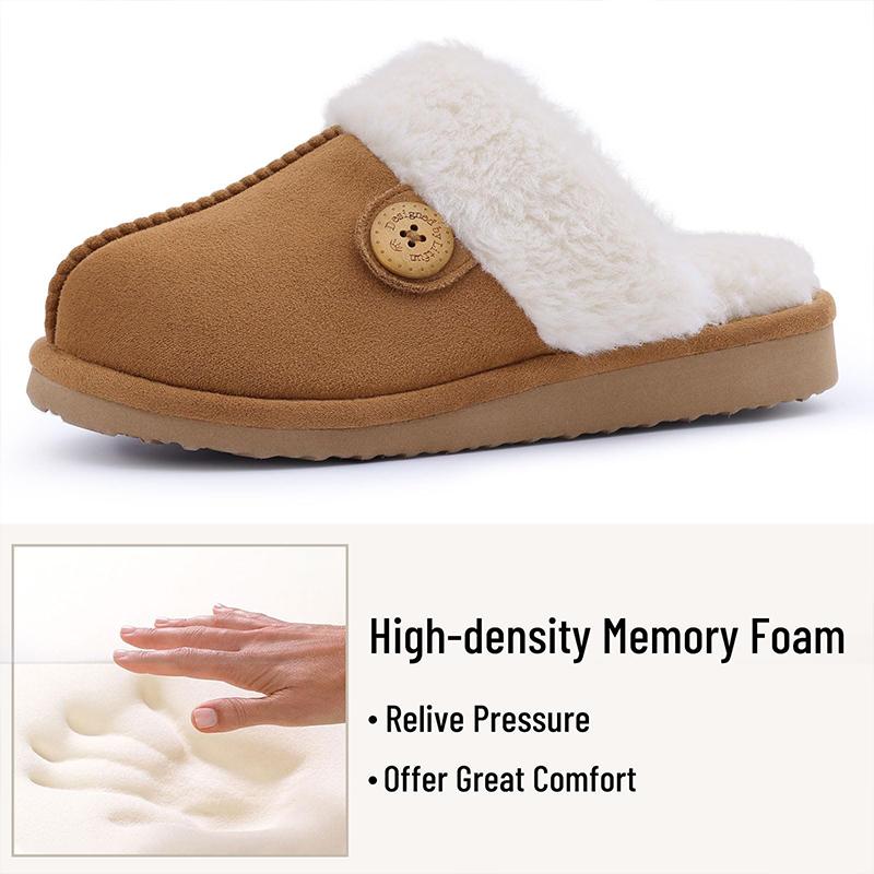 Fashion Kidmi Women's Fuzzy Slippers New Button Style Winter Fluffy Memory Foam Home Shoes Indoor And Outdoor Shoes For Woman Warm Shoes