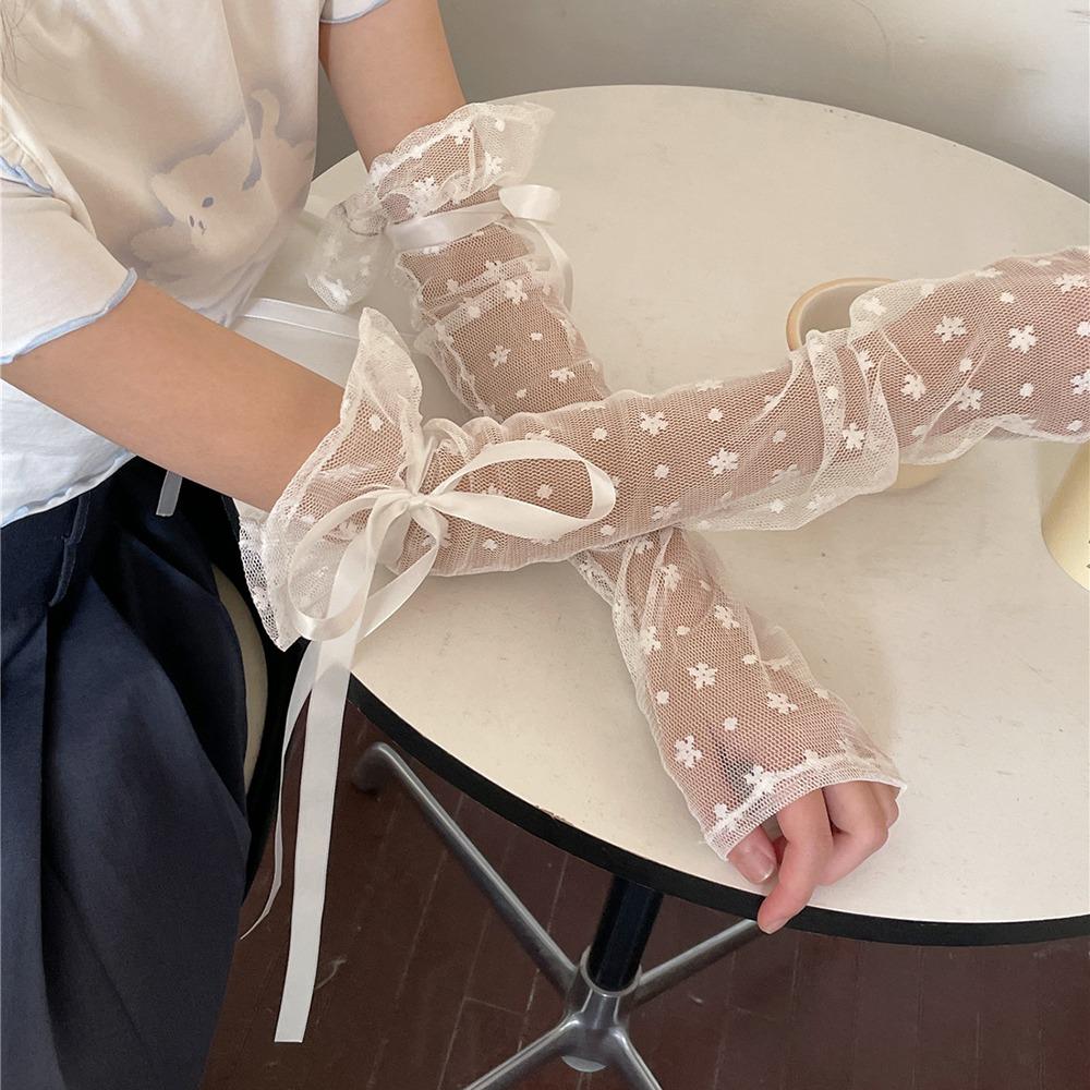 

Bow Knot Ribbon Arm Cuffs Lace Fake Sleeves Cuffs Costume Accessory Wrist Cuffs Stage Performance білий