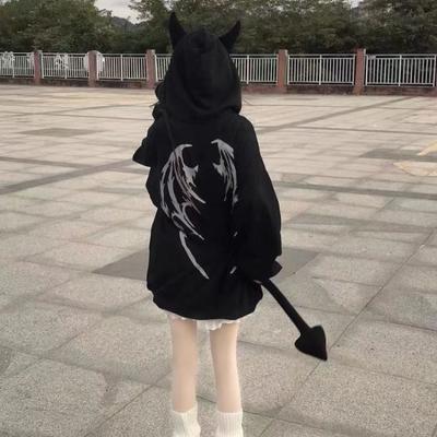 Harajuku gótico zip up hoodies feminino shopping goth topos japonês streetwear moletom com capuz outono pullovers