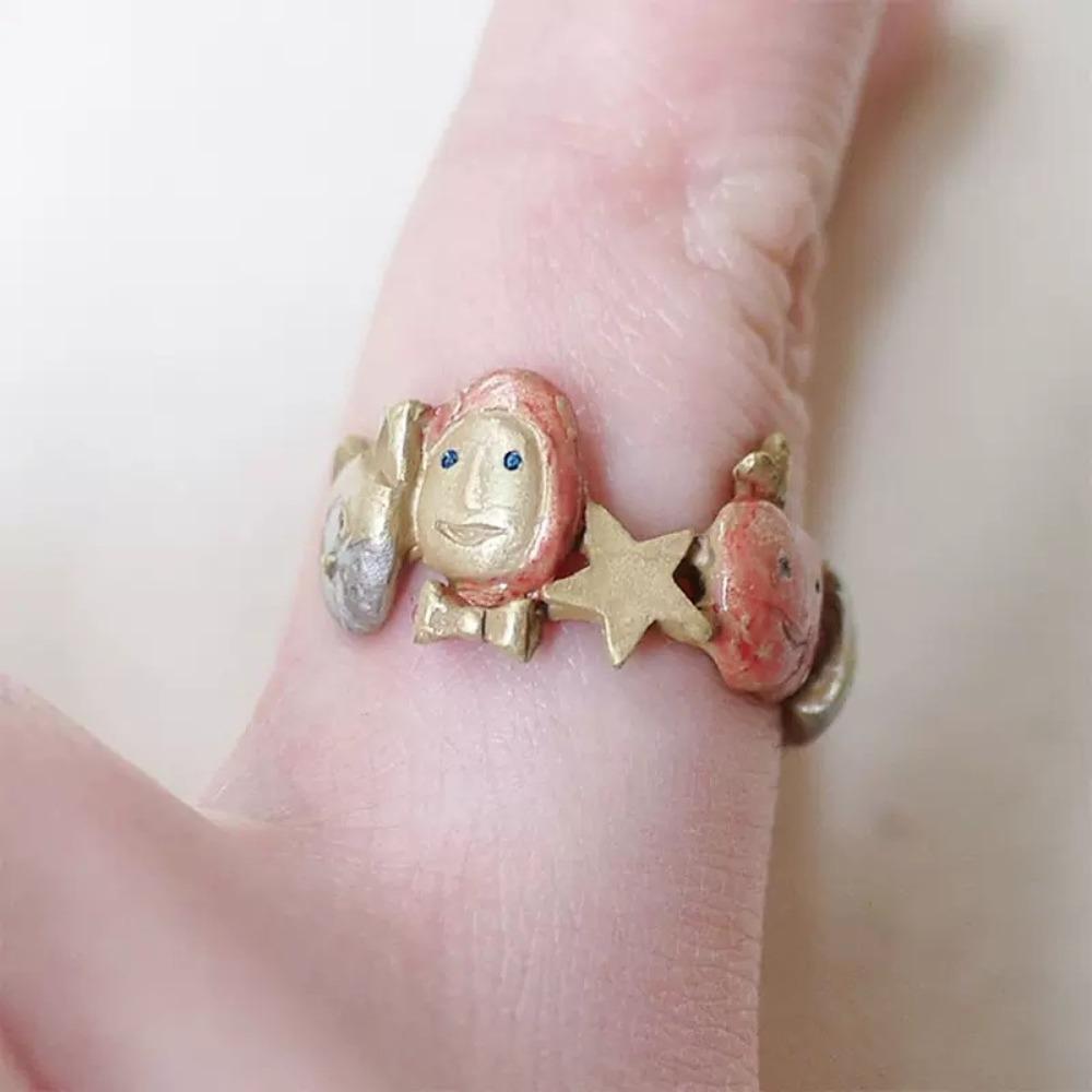 Adjustable Open Ring with 3D Cute Cat Face Hydrangea Flower Raspberry Bunny Design for Women Fashion Jewelry