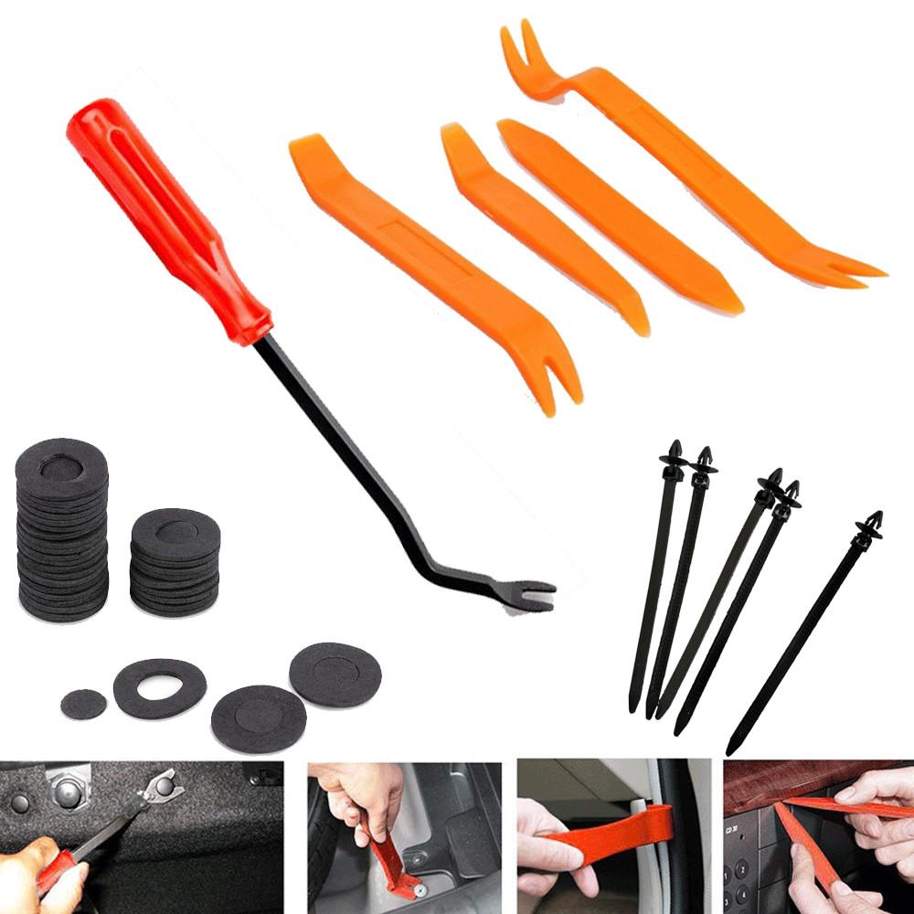 

30 Pcs Car Fastener Clip Door Panel Radio Removal Tool+Cable Ties+Sponge Pad Kit