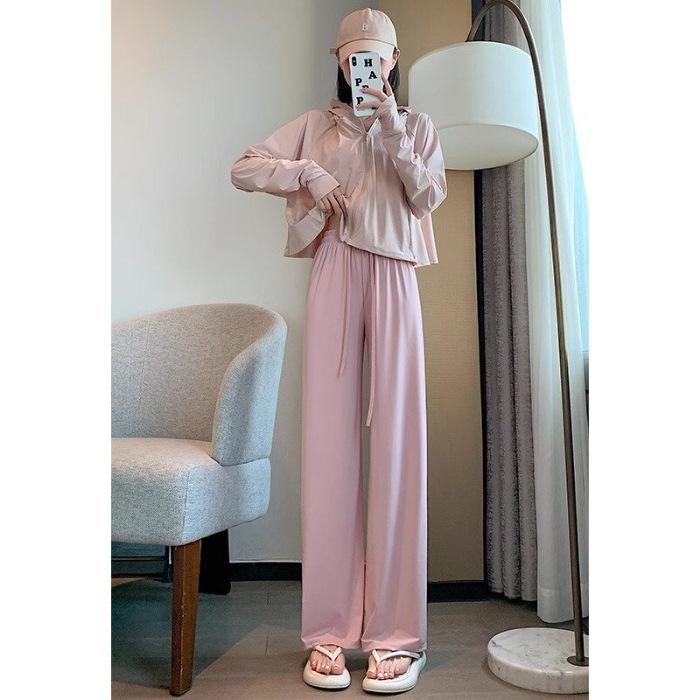 Narrow Version of Ice Silk Sun Protection Wide-leg Pants for Women's Summer High Waist Drooping Cool Pants Thin Slim Straight Pants Casual Pants