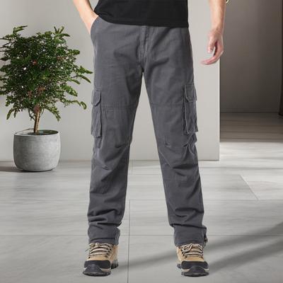 Pantaloni de lucru pentru bărbați, cu buzunare multiple, talie elastică, cu picior lat, pantaloni cargo largi, de talie mare, de culoare solidă, pantaloni pentru drumeții în aer liber, camping