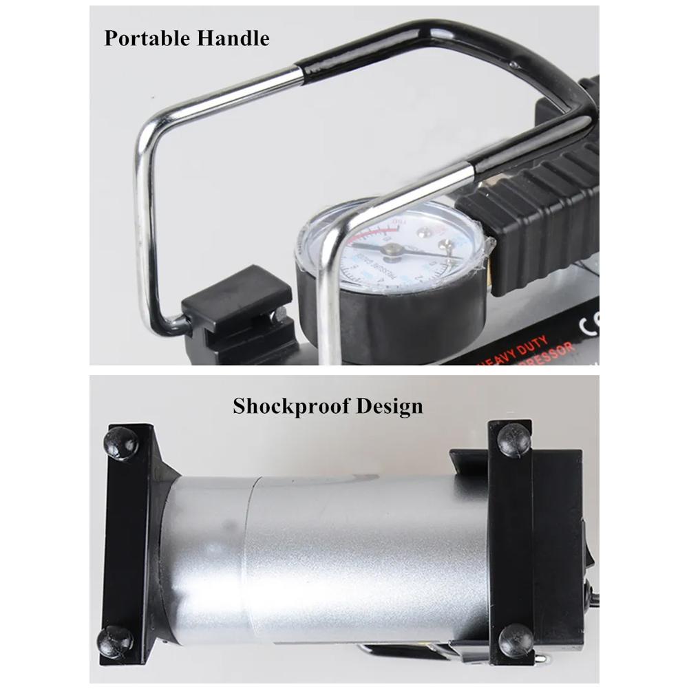 12V Auto Portable Cigarette Lighter Tire Pump Car Multi-function Portable Metal Two-cylinder Power Air Compressor Inflation Tool