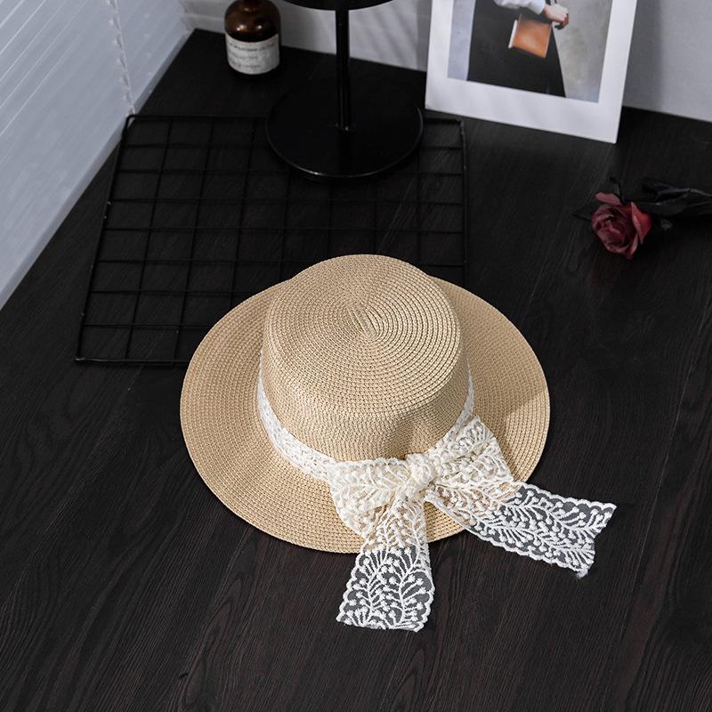 

Элегантная соломенная шляпа с кружевным бантом: Шикарный и простой аксессуар для повседневного ношения ONE SIZE бежевый