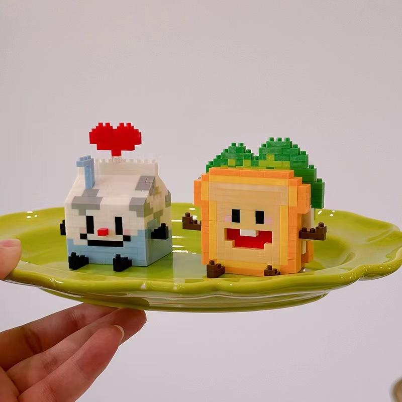 Cute Avocado Hamburger Pineapple Fruit Mini Bricks Toy French Fries Bread Sandwich Building Blocks Milk Drink Model Ornaments