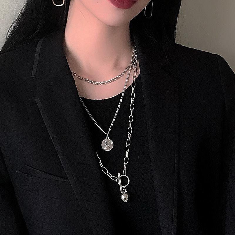 Trendy Brand Necklace Female Ins Style Hip Hop Korean Version Sweater Male Harajuku Niche Design Pendant Personalized Cool Multi-layer Jewelry