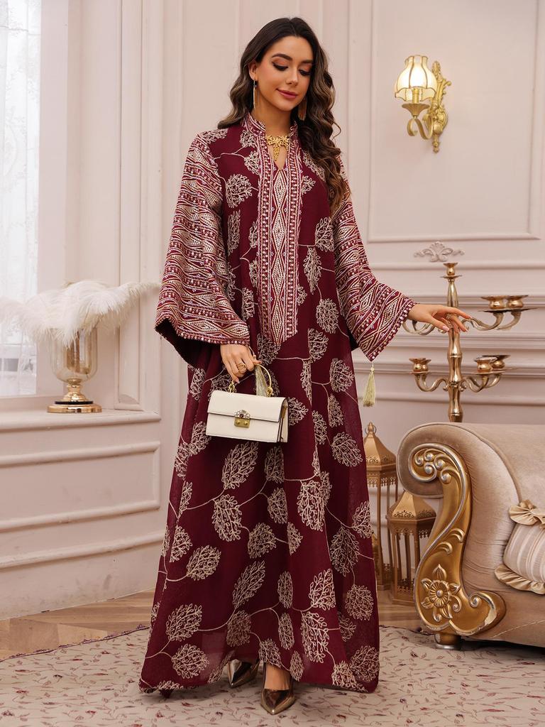 AB423 Plus Size Women's Embroidered Sequin Robe Dress - Middle Eastern, European, American Style