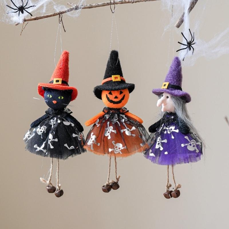 Halloweens Cloth Hanging Decoration Scary Eerie Witch Cats Pumpkin Phantoms Ornament For Party Home Garden Decoration