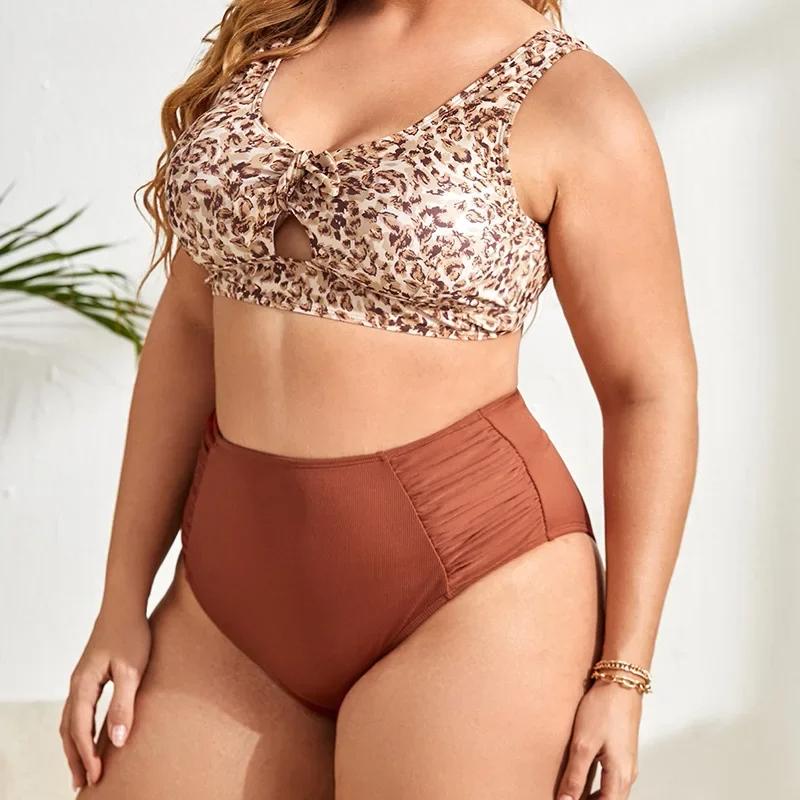 Perlbedrucktes Crop Top+khakifarbene Unterhose Anzug Übergröße Bikini-Sets für Damen Mode Zweiteiliger Badeanzug Mode Bademode 4xl