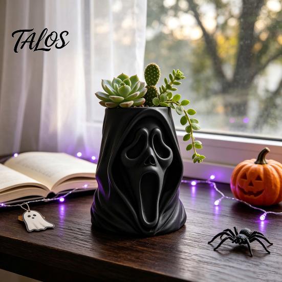 Desktop Storage Organizer Halloween Ghost Face Candy Bucket, 3D Printed Trick or Treat Snack Holder, Ornament Spooky Screaming for Indoor Home,