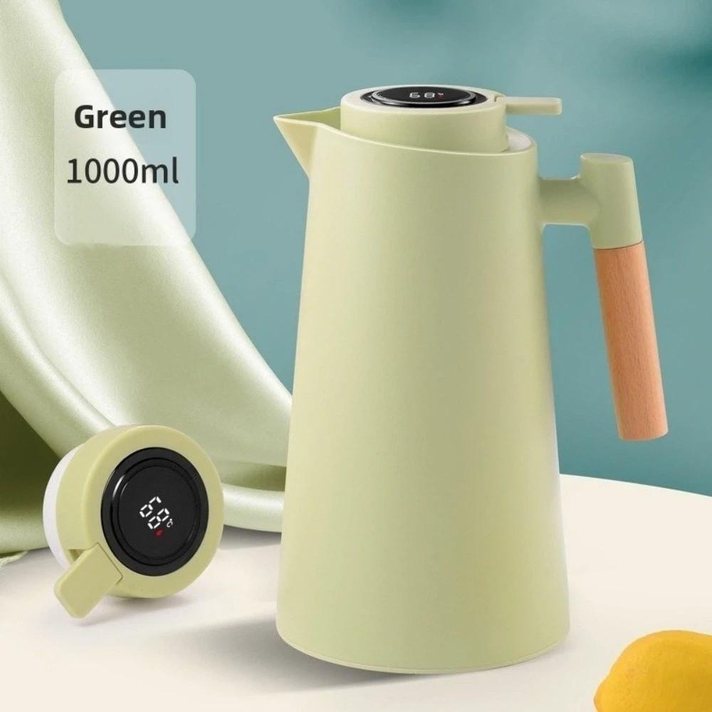 New Temperature Display Vacuum Thermal Flask 1 L Wooden Handle Insulation Kettle Large Capacity with Lid Tea Pot