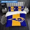 3PCS Rams Team Spirit Printed Soft Bedding Set,Including 1pc Duvet Cover And 2pcs Pillowcases Perfect for Bedroom, Dormitory, Fan gift