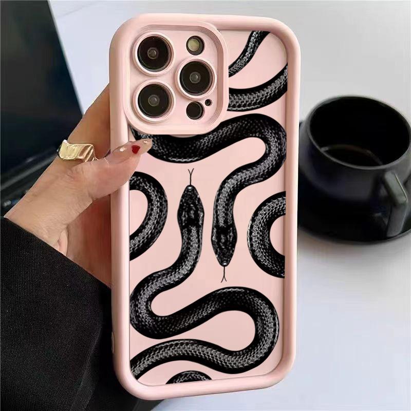 Black Snake Print Phone Case For iPhone 17 16 15 14 Pro Max 13 12 11 XS X XR 7 8 Plus 17Air Shockproof Candy Soft Silicone Cover