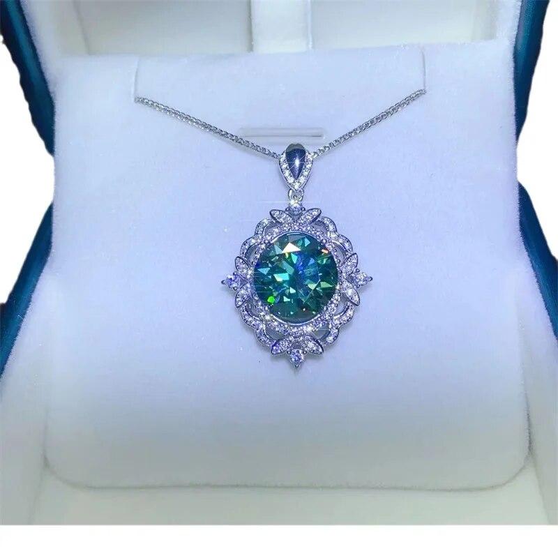 

D Цвет 2ct Круглый Муассанит Ожерелье Подвеска Для Женщин S925 Серебряный Бриллиант Тест Прошлый Белый Драгоценный Камень Цепи Ювелирные Изделия зелёный