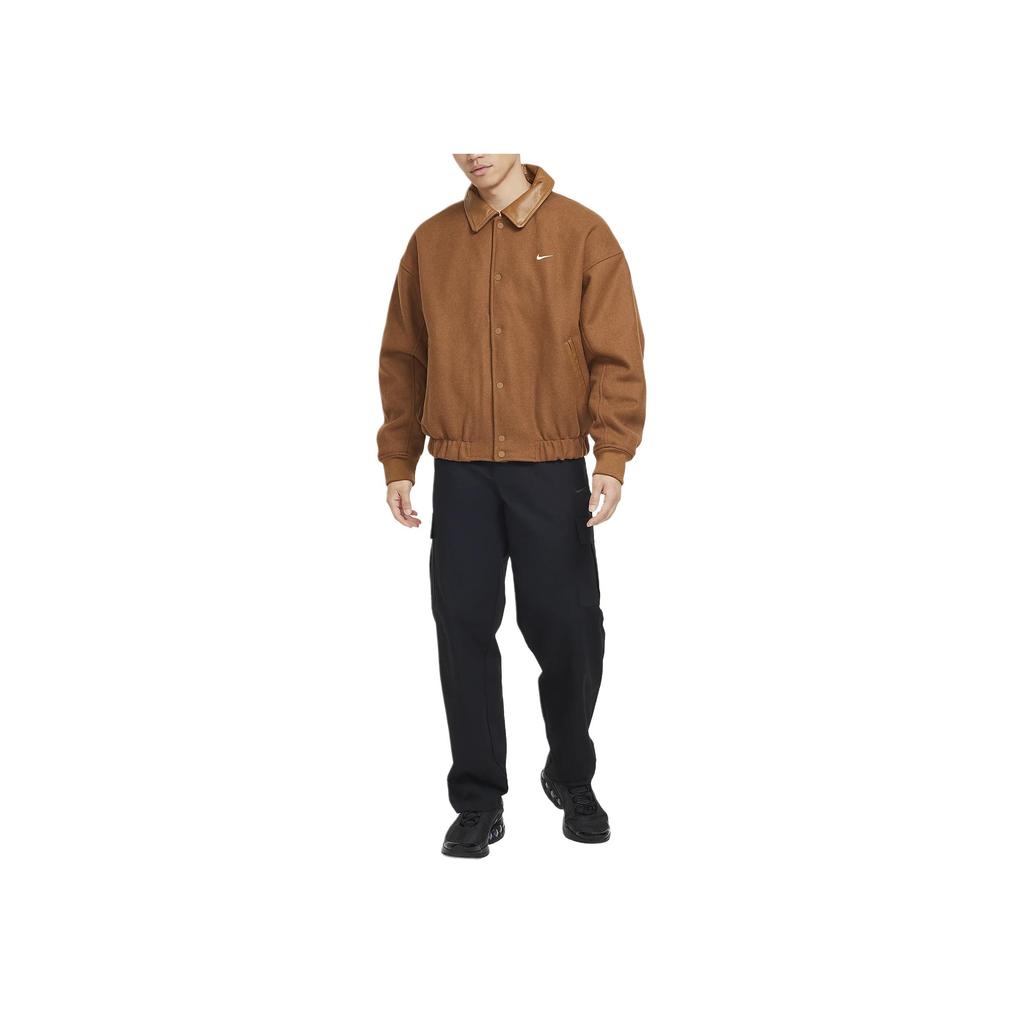 Nike Logo Single-Breasted Polo Wool Jacket Men Jackets Brown FZ1169-281