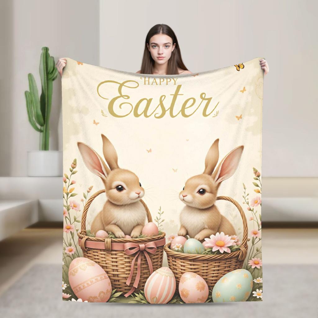 Easter Bunny Floral Patter Blanket Warm Cozy  Throw Blanket Winter Adults Child Living Room Travel Bedspread