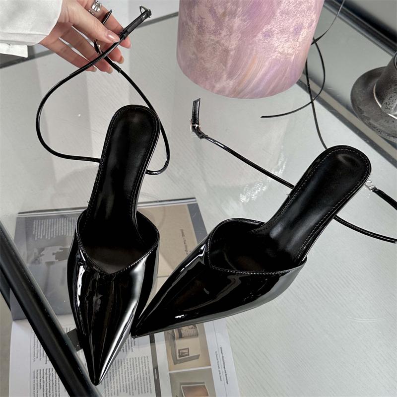 

Модные туфли-лодочки с острым носком, женские сандалии, элегантный ремешок с пряжкой, тонкий низкий каблук, слинги, свадебные, весенние, женские мюли 35 чёрный