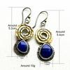 Water Droplets Blue Stone Earrings Asymmetrical Jewelry Metal Engraved Stripes Two Tone Whirl Spiral Hook Earrings for Women