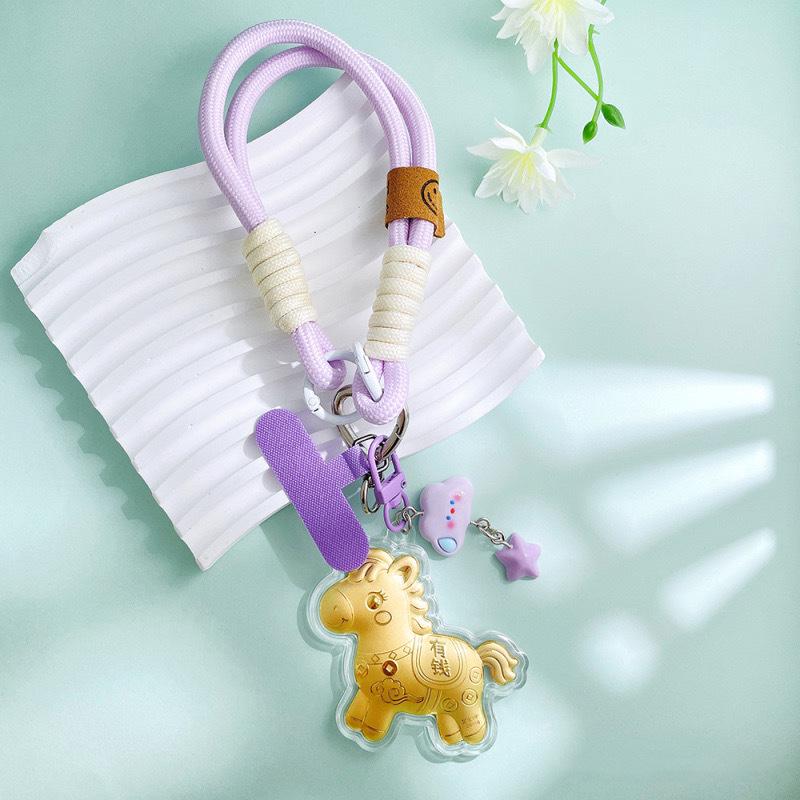 Golden Zodiac Horse Keychain - Cartoon Ornament for Car or Couple. Versatile and Cute Pendant for Prosperity.