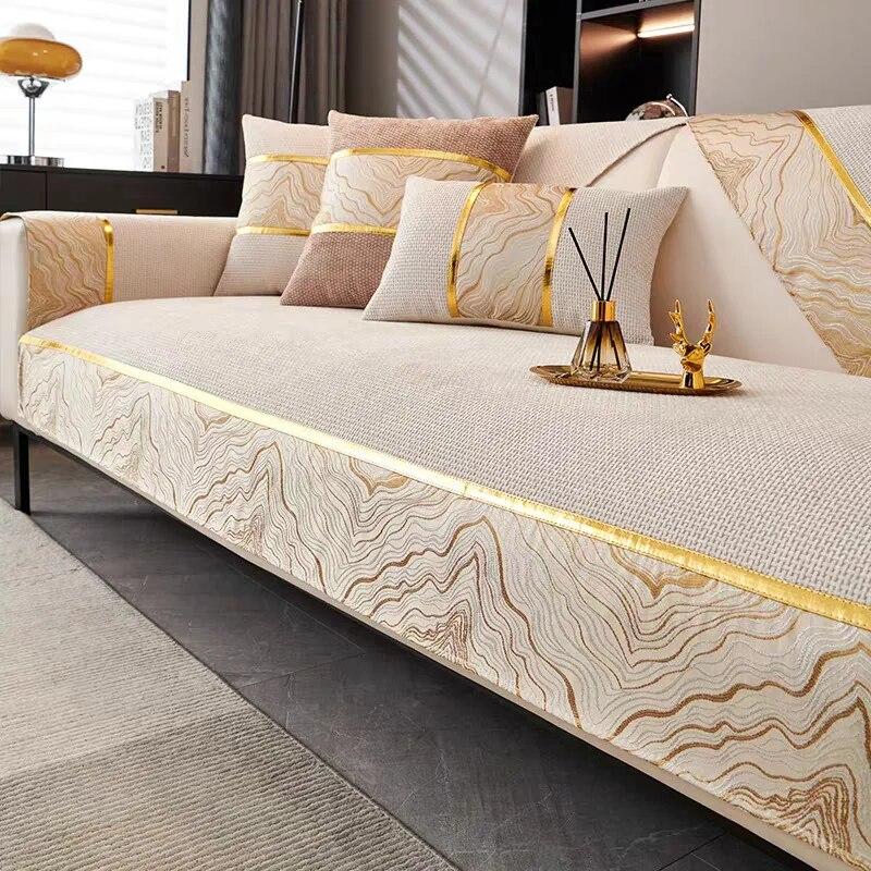 Chenille Solid Color Splicing Pattern Edges Sofa Cover Thicken Sofa Cushion Anti-slip Four Seasons Couch Cushion for Living Room