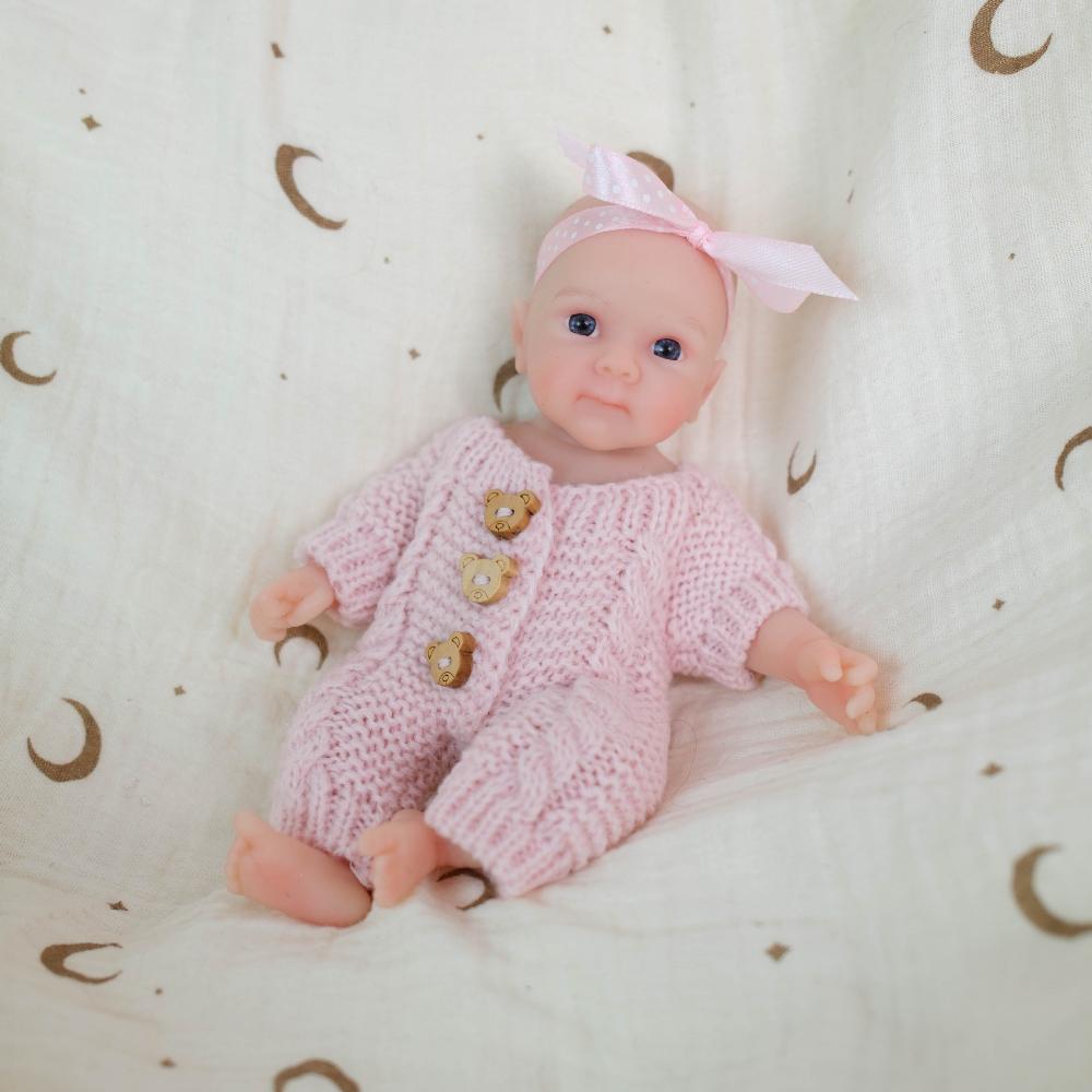 Mini 8 Inch Solid Silicone Simulation Doll Bettie Pink Sweater Romper Cute Reborn Doll Soft Touch Stretchable Limbs Children's Day New Year's Day Gift