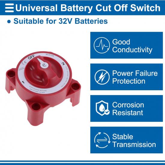 Battery Disconnect Switch 32V Battery Power Cut Isolator Kill Switch ON/Off Batteries Cut Off Switches for Cars Vehicles RVs and Boats 1 Pc