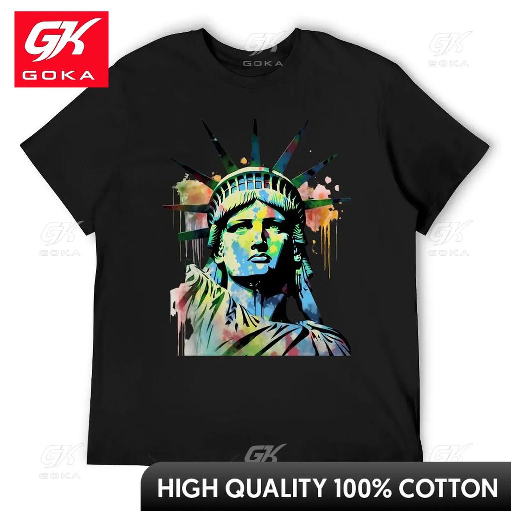 T-shirt Grafica Statua della Libertà Impressionista Iconico Monumento Americano Design Vettoriale T-shirt Carine Divertenti Vintage Magliette Grafiche