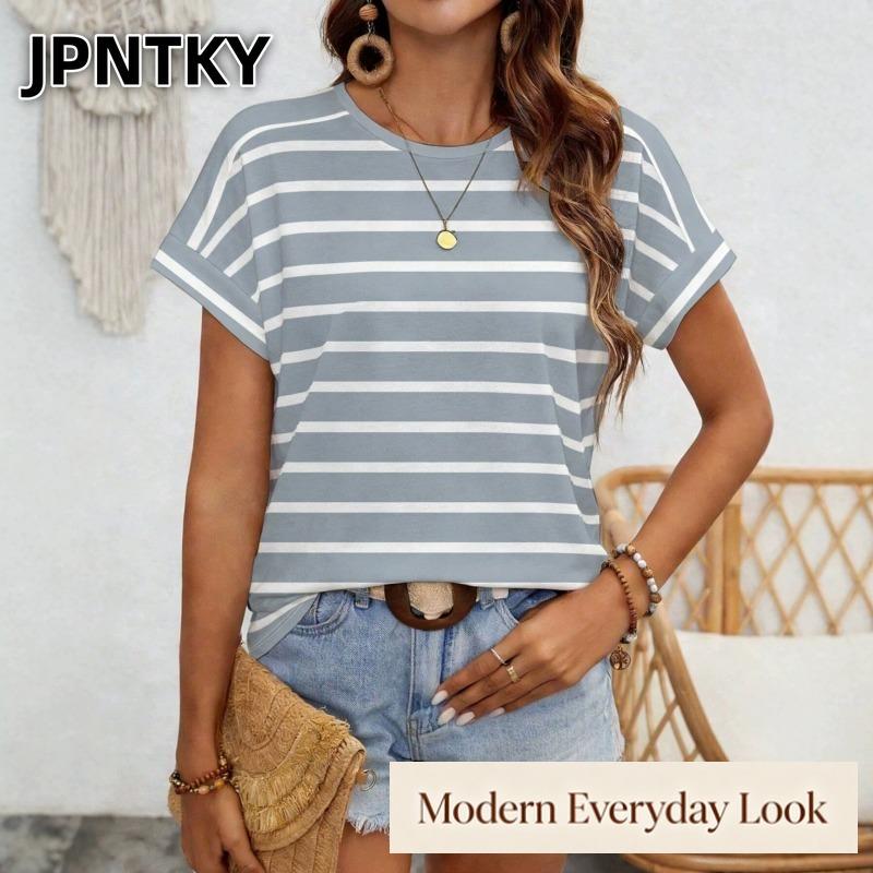 JPNTKY Women's Fashion Casual O-Neck Short Sleeve Blouses & Shirts