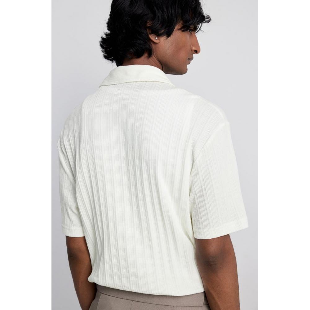 H M Regular Fit Knit caMp sHirt wHite