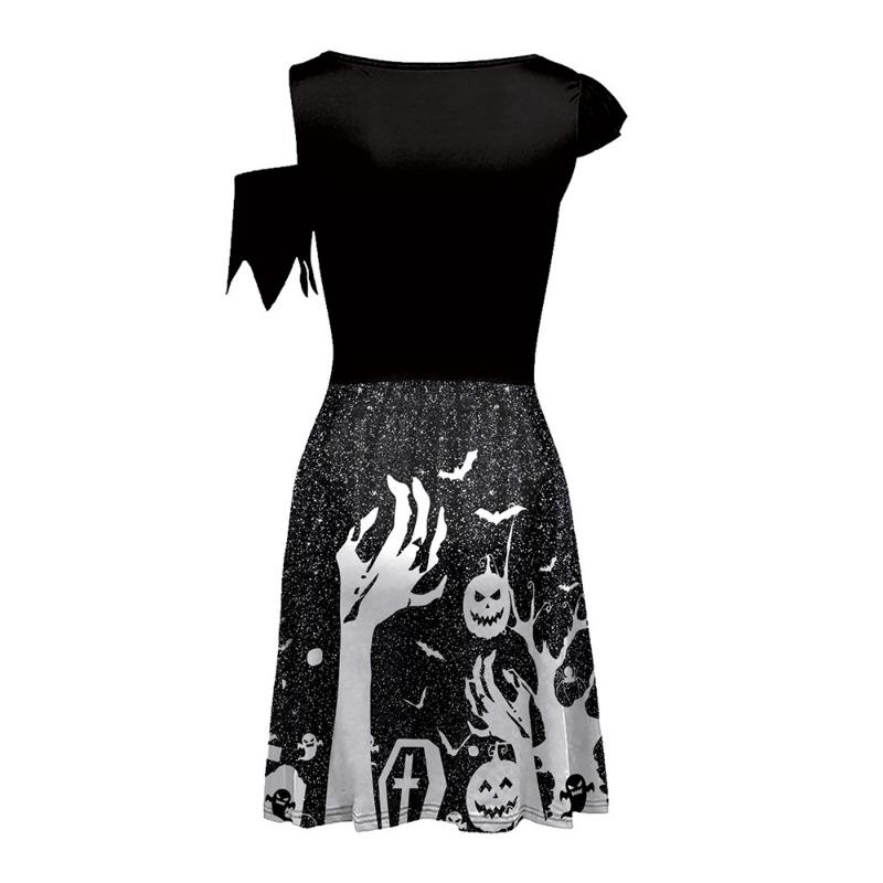 Halloween Skirt Skeleton Print Dress Irregular Waist Casual Skirt Women