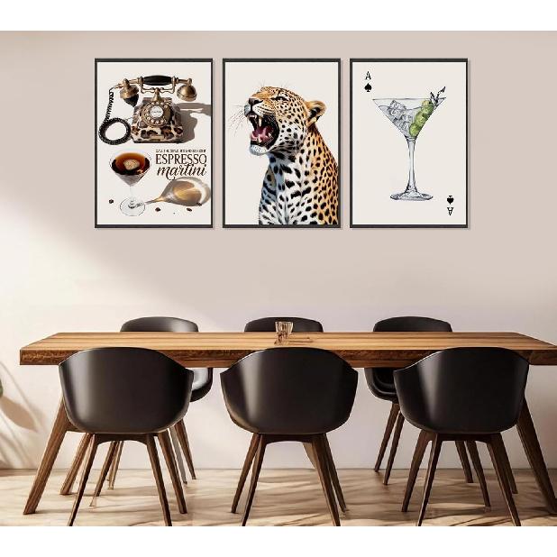 Leopard Set of 3 Canvas Wall Art Trendy Cheetah Wall Decor Painting Pictures Espresso Martini Posters Prints Preppy Aesthetic Artwork for Women