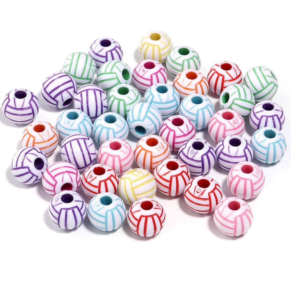 Wholesale  Acrylic Football Beads Basketball Soccer Ball Charms Round Loose Beads With Hole Bracelets Jewelry Making Supplies